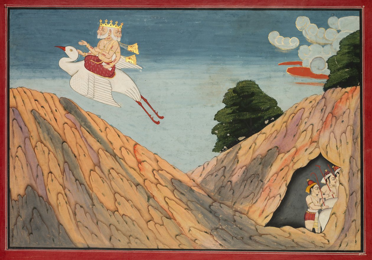 梵天藏在山洞里的牛群和牛犊，摘自《博伽梵歌》，c。 1760-1765。 作者 不明