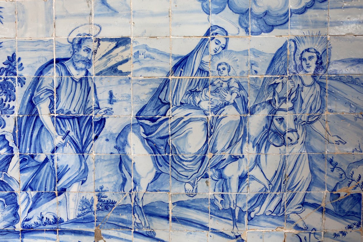 巴西、巴伊亚、萨尔瓦多：Bonfim 教堂的 Azulejo：飞往埃及的航班 作者 不明