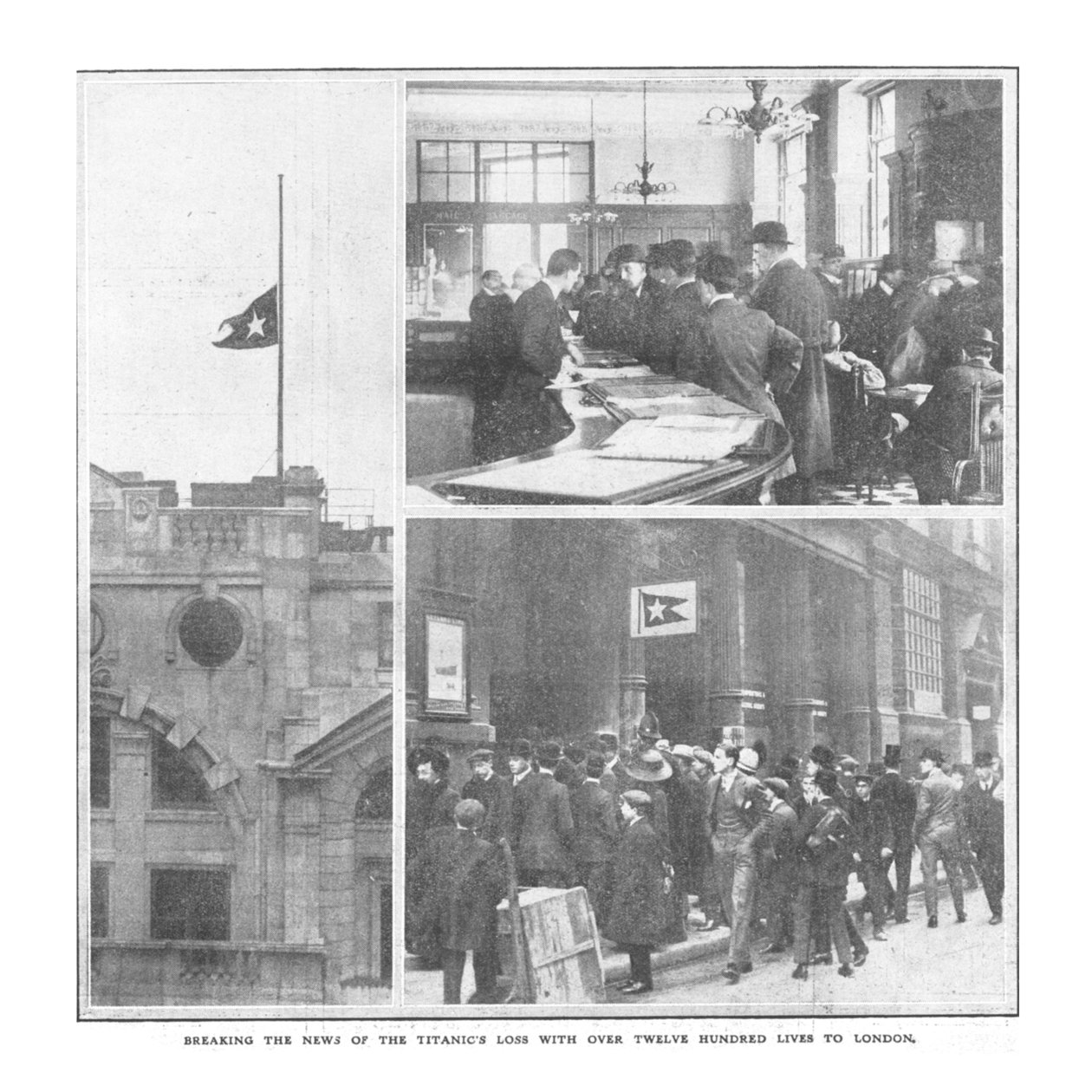 1912年4月20日，伦敦有超过1200条现场报道打破了泰坦尼克号损失的新闻。 作者 不明