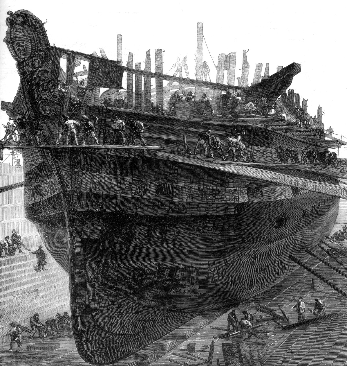 在查塔姆（Chatham）船坞破坏无畏的医院船，1875年 作者 不明