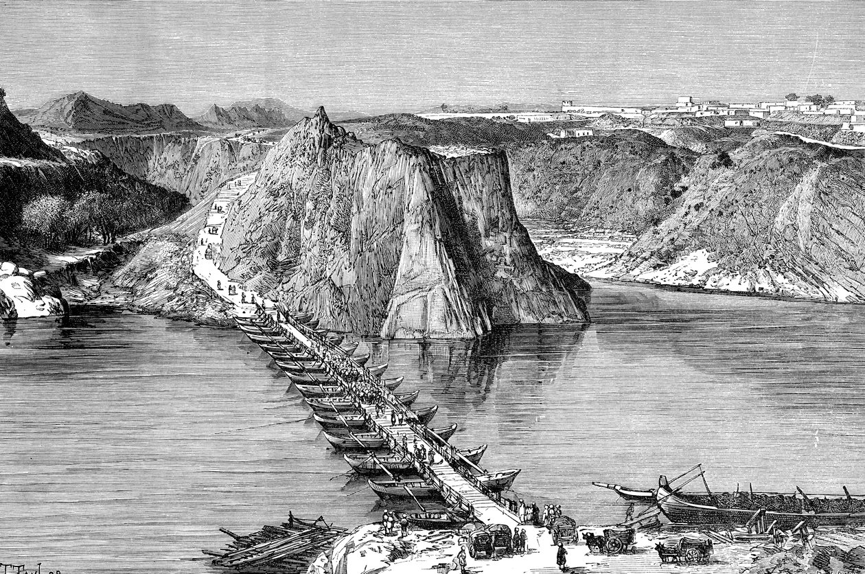 1895年，巴基斯坦库沙加尔，印度河上的船桥 作者 不明