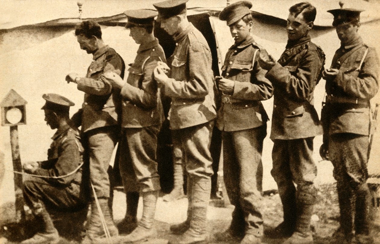 第一次世界大战，1914-1918年，1933年，英国士兵在前线同步手表。 作者 不明