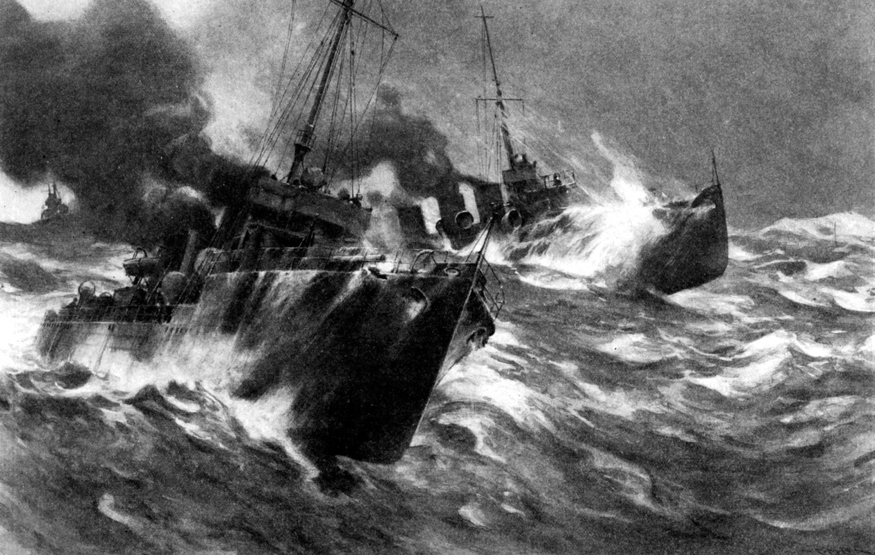 第一次世界大战，1914年英国在北海风暴中的鱼雷艇 作者 不明