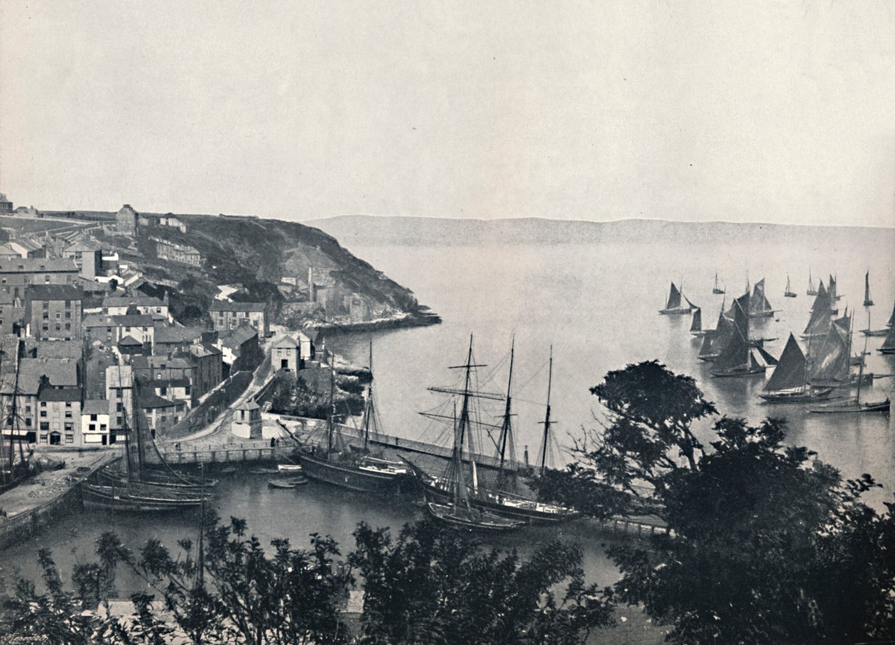 布里克瑟姆（Brixham）-下城区，展示渔船队，1895年 作者 不明