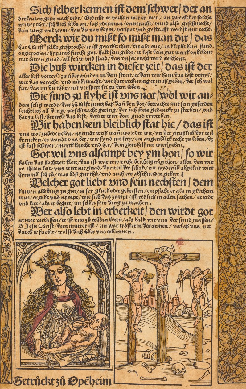 带有基督生活的两个场景和怪诞边框的宽幅画，约1475-1500。 作者 不明