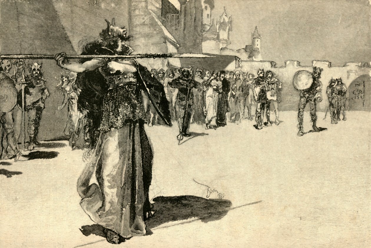 战士皇后Brunhild在1882年的Gunthers Shield掷矛。 作者 不明