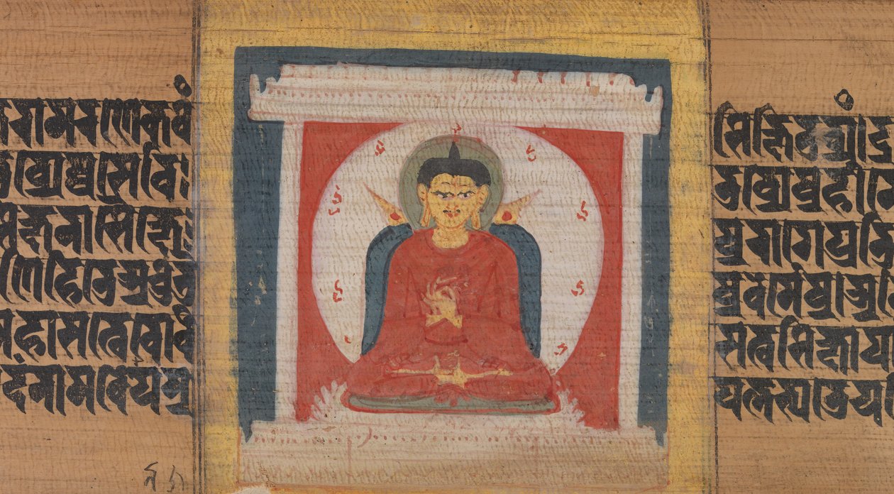 佛陀登上神社，叶子来自... Pancavimsatisahasrika Prajnaparamita ...，ca。 1090。 作者 不明