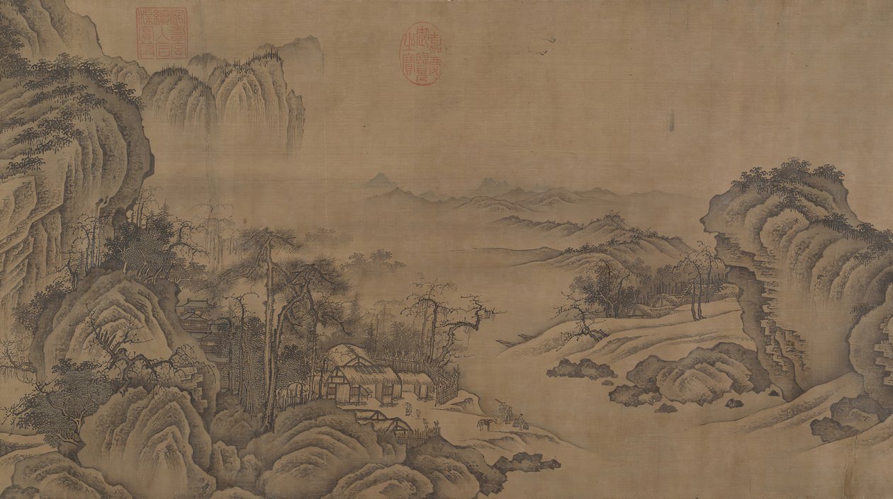 秋山中的佛教寺庙，14世纪。 作者 不明