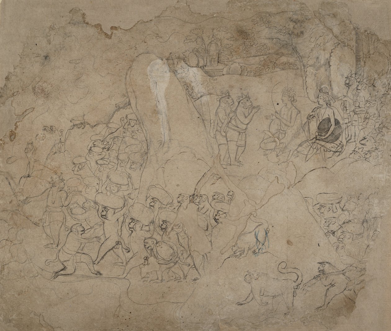 建造通往兰卡的桥梁，约1800年。 作者 不明