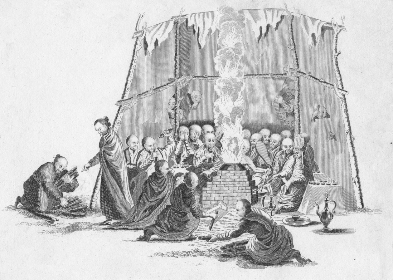 燃烧喇嘛的尸体，c1802。 作者 不明