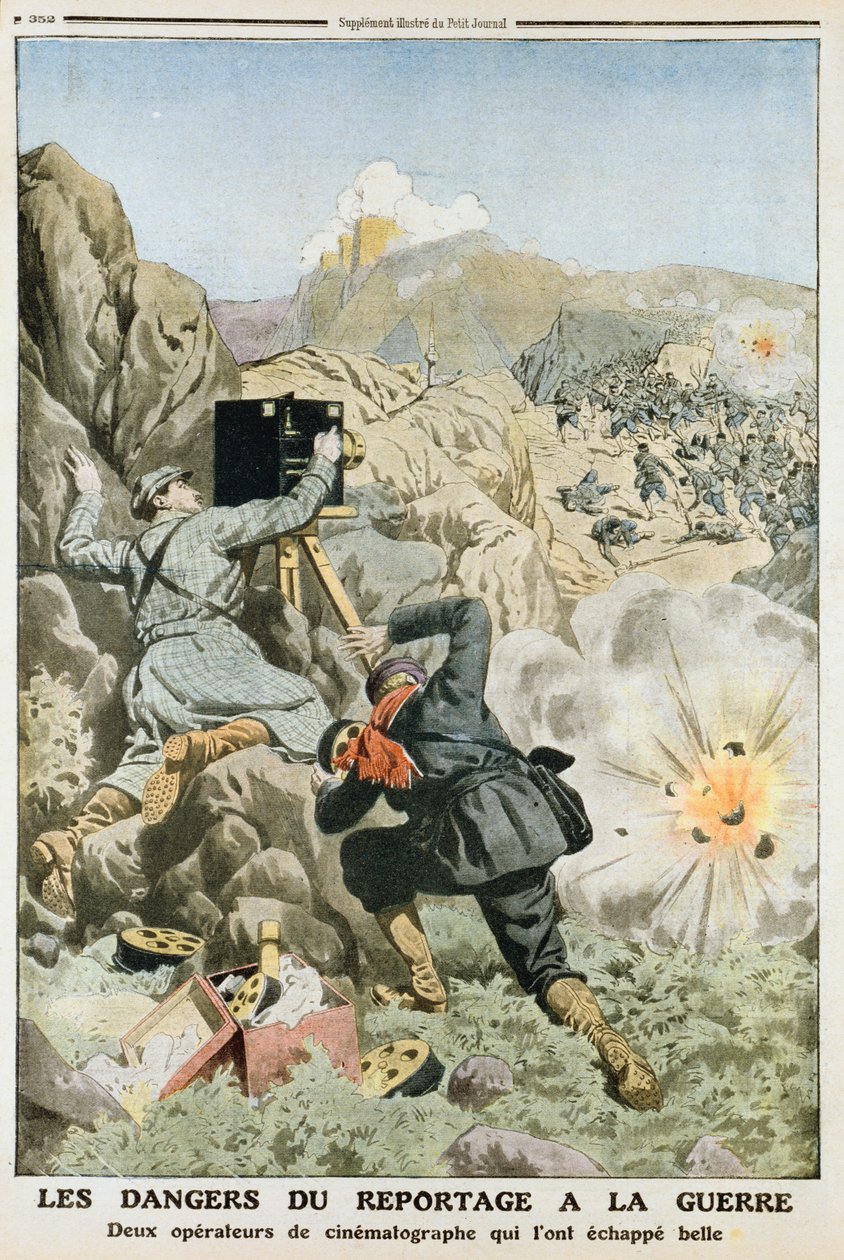 摄于1912年第一次巴尔干战争中的摄影师在射击时遭到炮火袭击 作者 不明