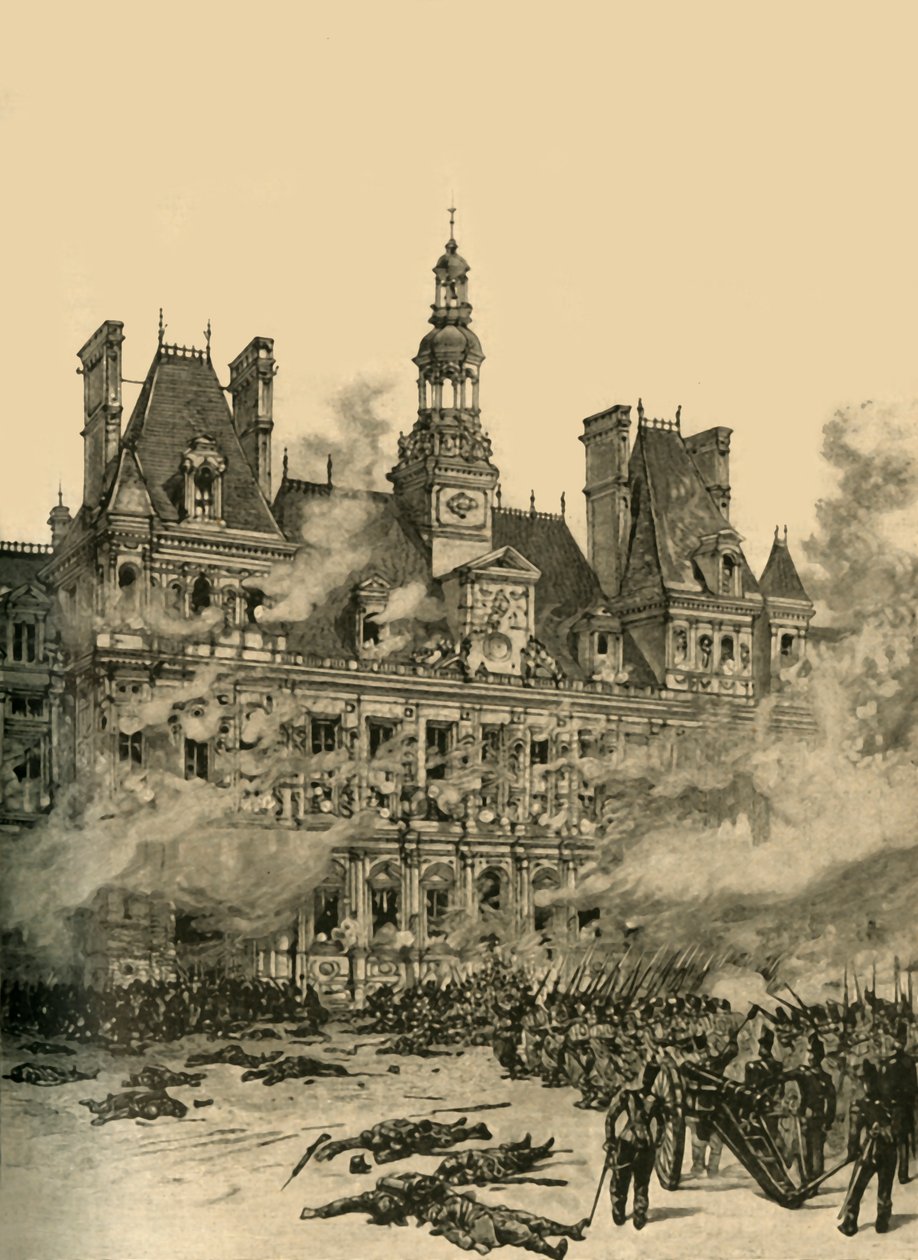 巴黎维尔酒店（Hotel de Ville）的拍摄，摄于1830年c1890年7月革命。 作者 不明