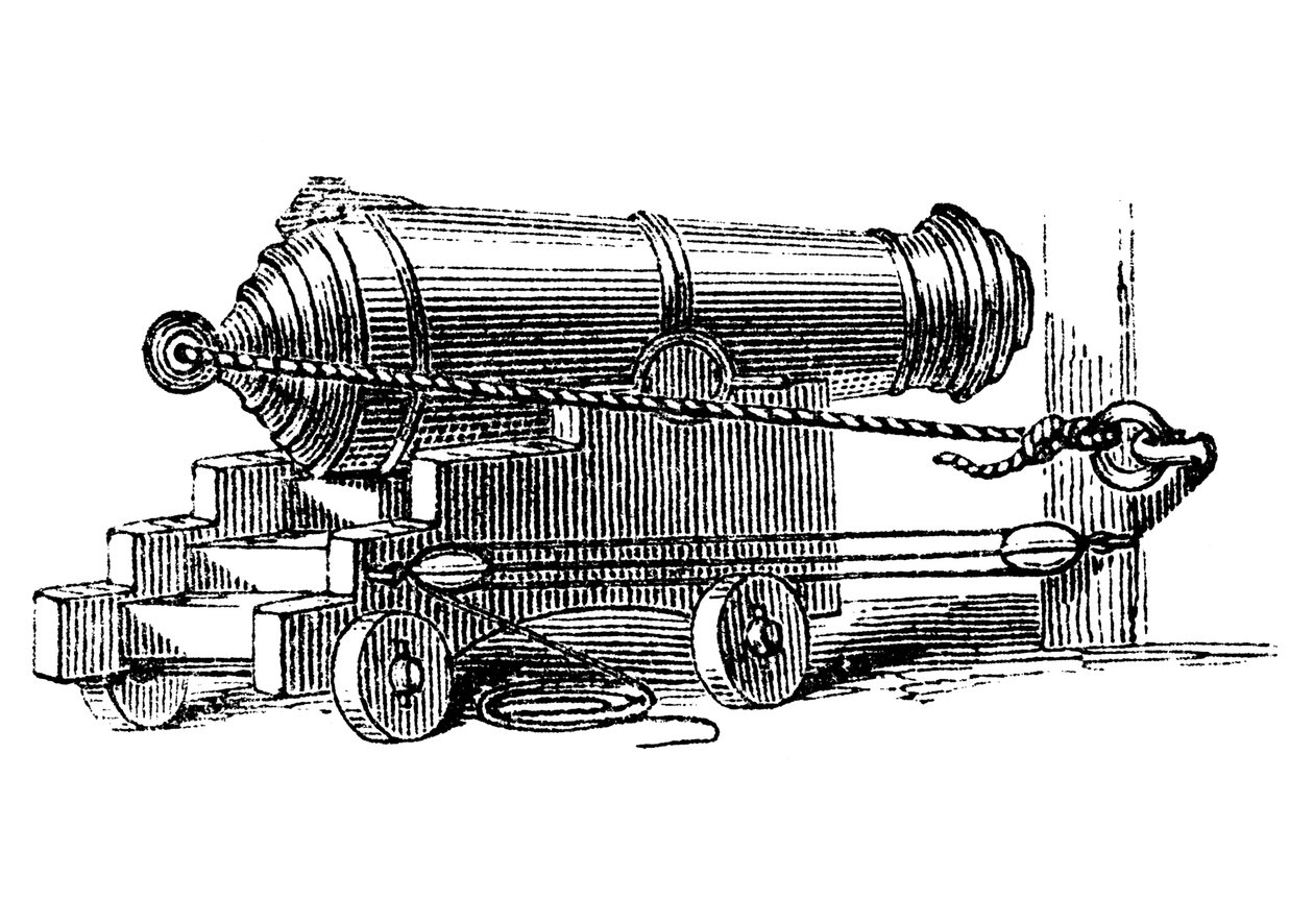 卡罗纳德（Carronade），短小的海军军械，口径较大，像研钵一样，c1884 作者 不明