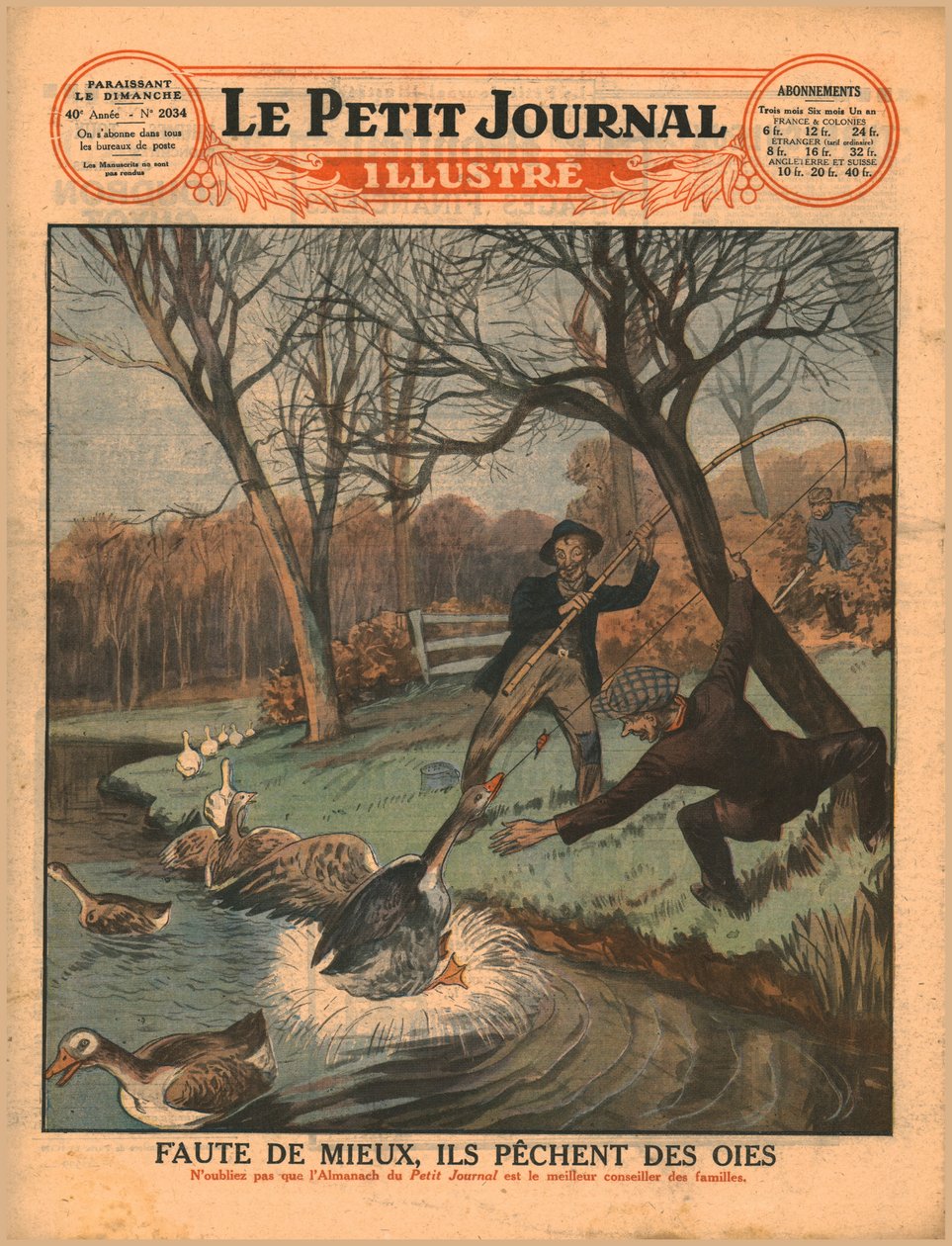 用钓鱼竿捉鹅，1929年。 作者 不明