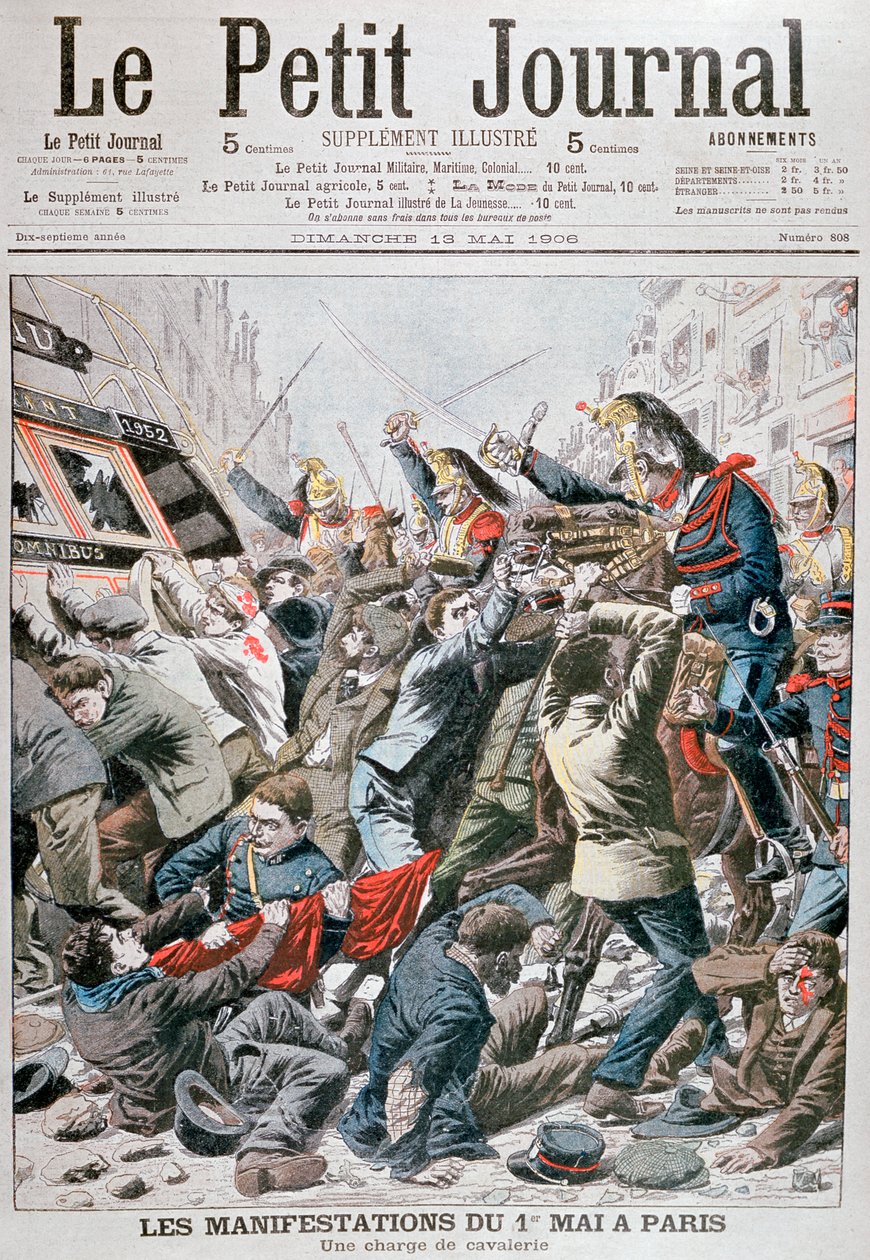 1906年5月1日在巴黎举行的示威游行中的骑兵冲锋 作者 不明