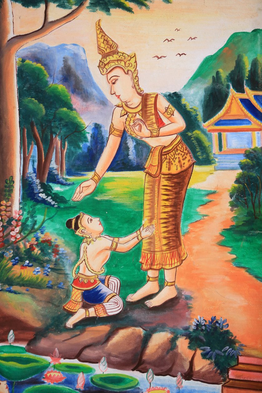 Ceiling Artwork Depicting the Life of Buddha. Wat Si Sou Mang Karam Temple. Vieng Vang. Laos, 20151102, Vieng Vang, Laos 作者 不明