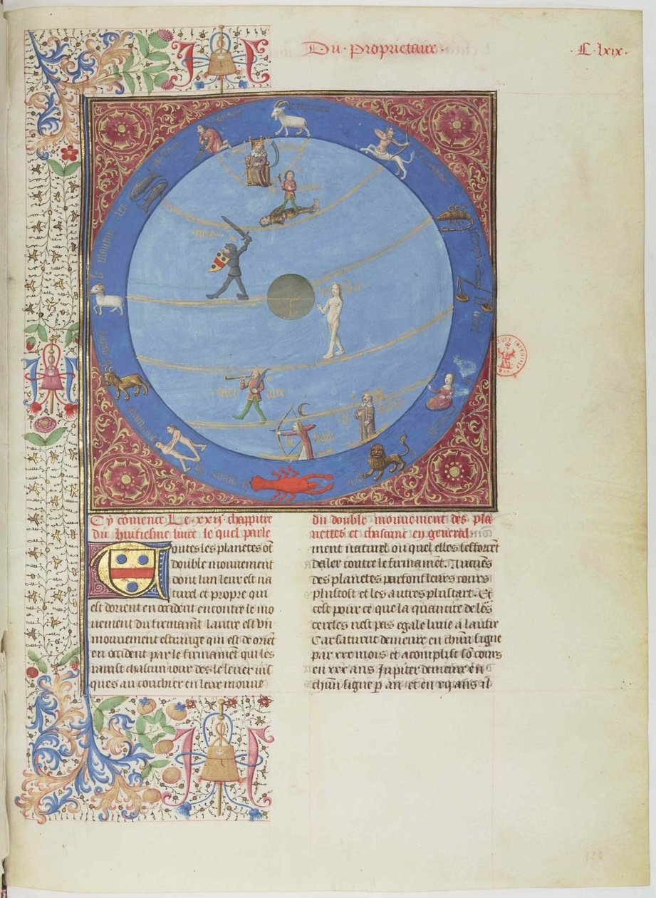 天球，行星和黄道带。选择了《 Livre desproprietésdes》的缩影c。 1480。 作者 不明