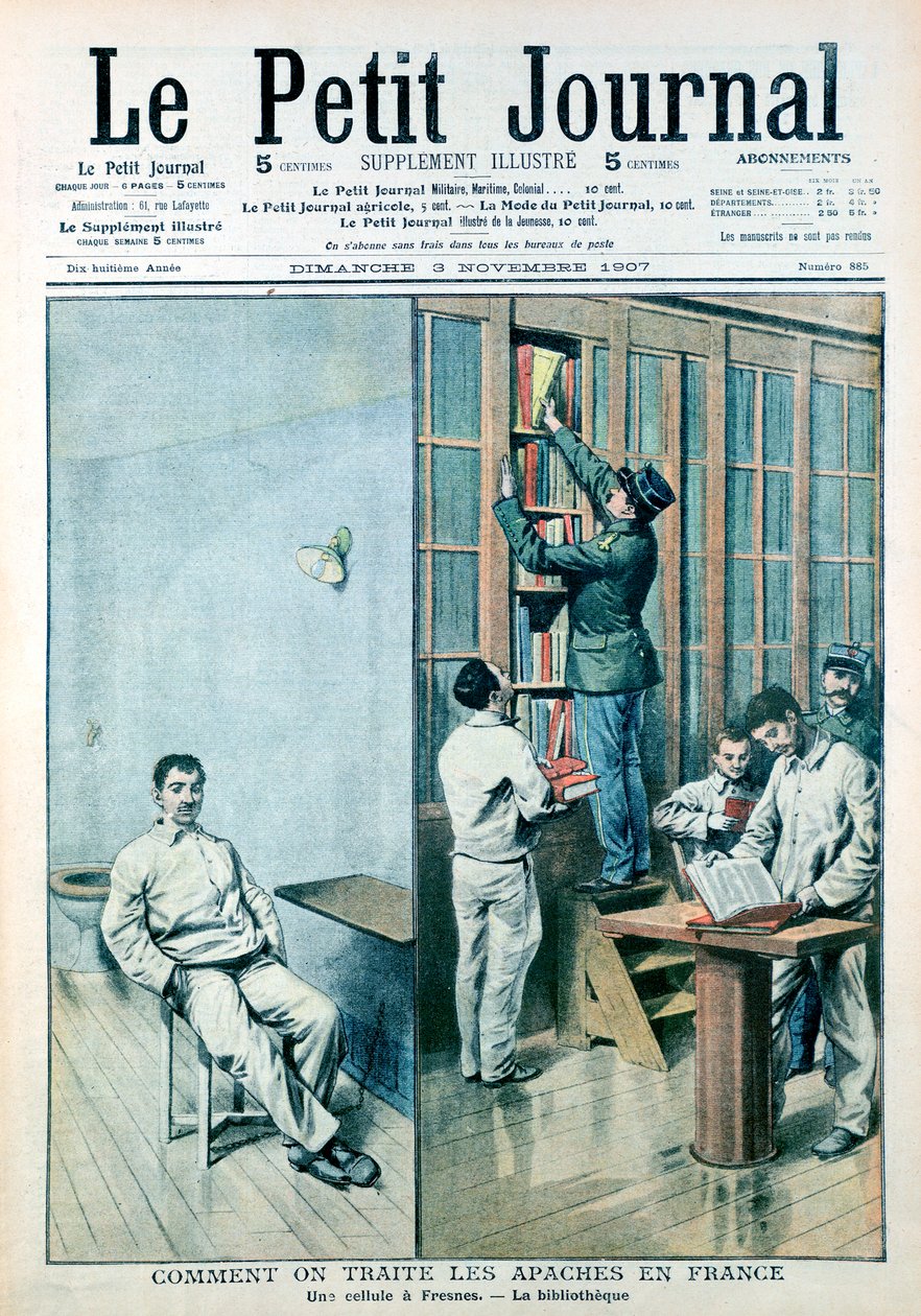 弗雷斯内监狱的牢房和图书馆，1907年 作者 不明