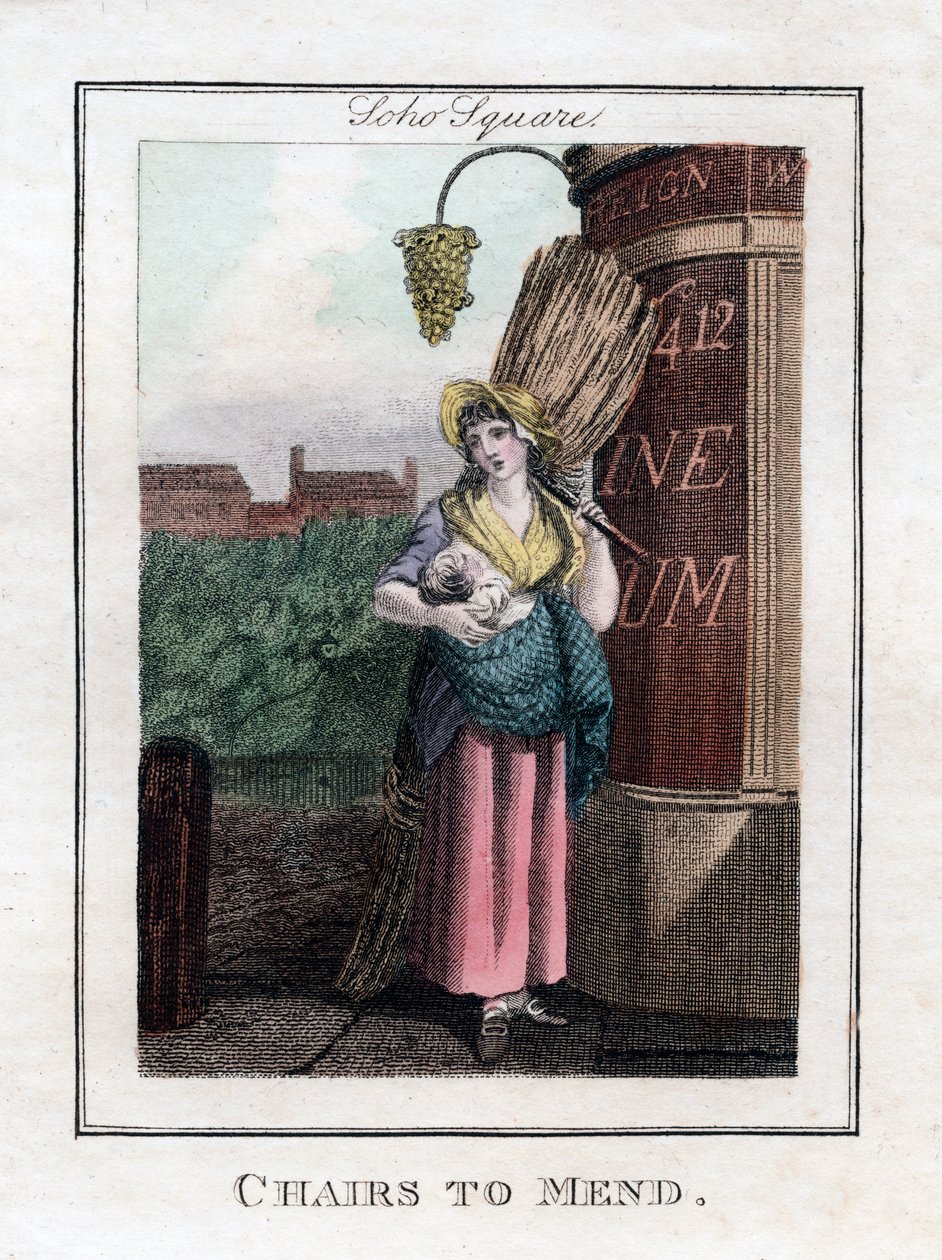 1805年在伦敦苏豪广场（Soho Square）的Mend椅子上 作者 不明