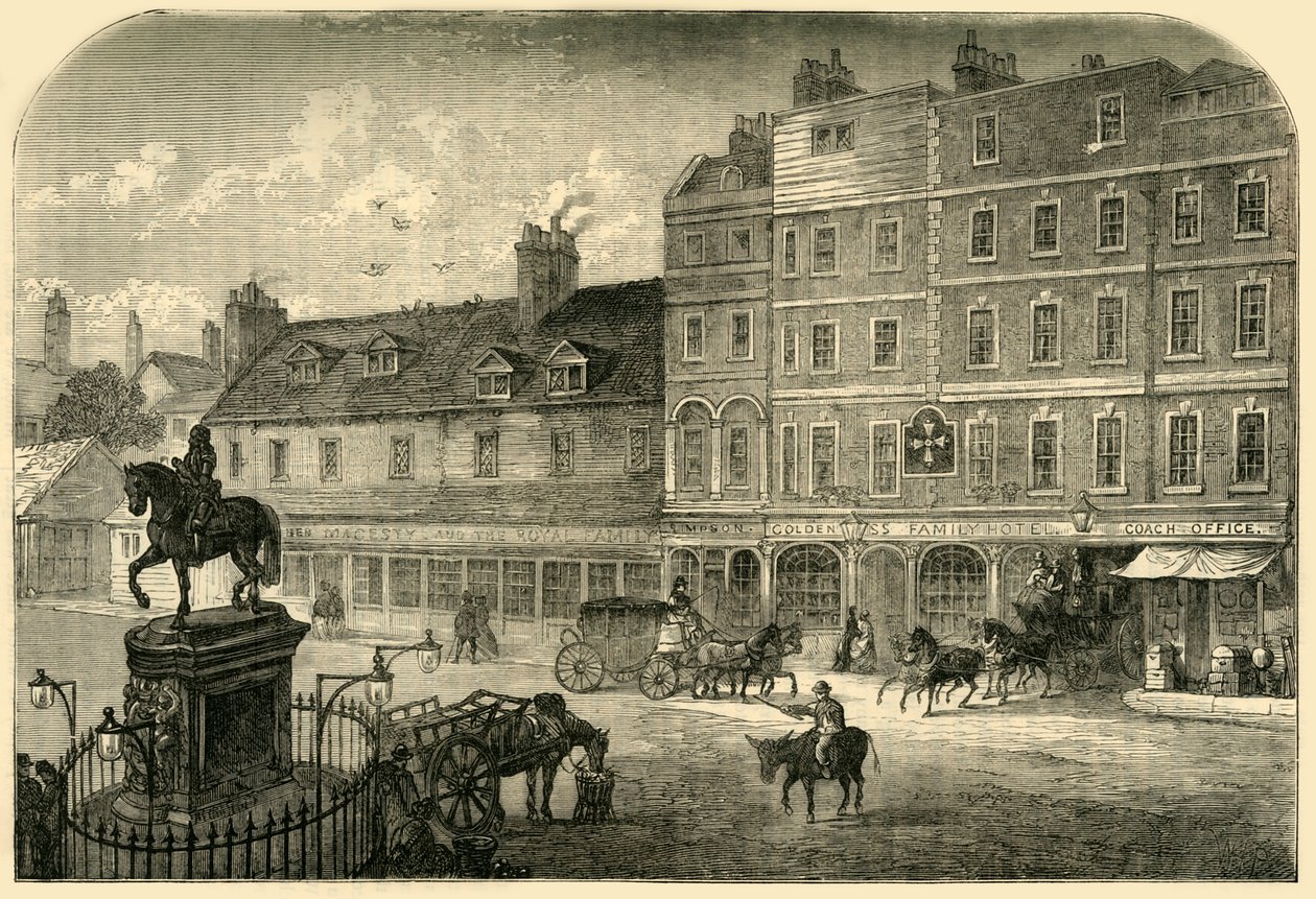1750年，1881年从诺森伯兰宫（Northumberland House）的查林·克罗斯（Charing Cross）。 作者 不明