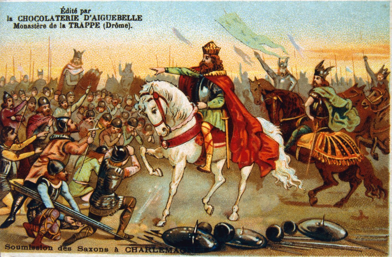 法兰克国王夏勒曼（Charlemagne）接受19世纪777年撒克逊人的服从 作者 不明