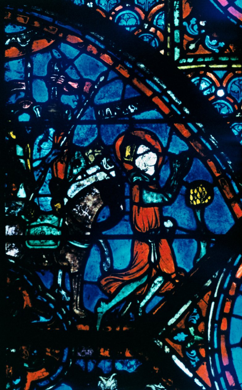 查理曼大帝祈祷，彩绘玻璃，沙特尔大教堂，法国，c1225 作者 不明