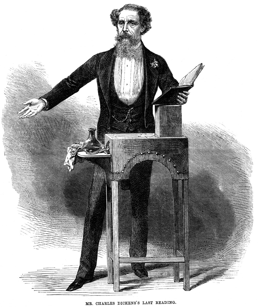 查尔斯·狄更斯（Charles Dickens）1812-70年于1870年3月5日在伦敦圣詹姆斯大厅（St Jamess Hall）进行最后一次公开阅读 作者 不明