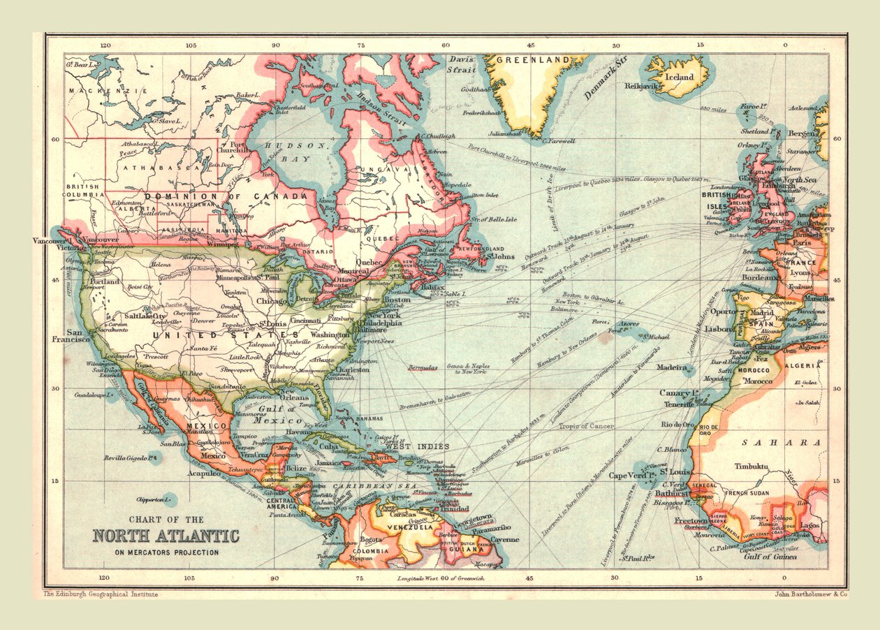 北大西洋海图，1902年。 作者 不明