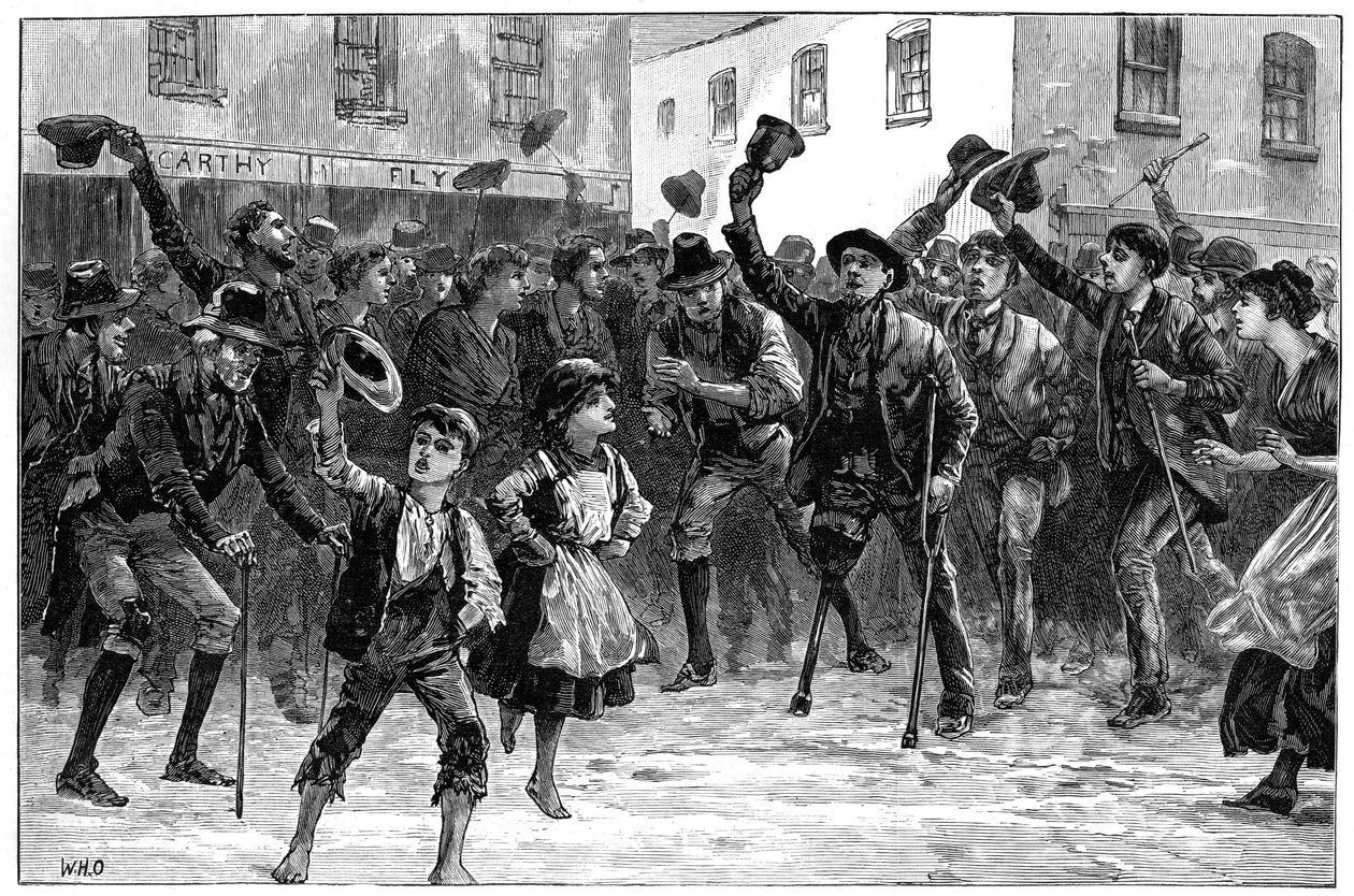 欢呼的兰道夫·丘吉尔勋爵在听见辞职后的名字，爱尔兰拉夫里亚，1887年 作者 不明