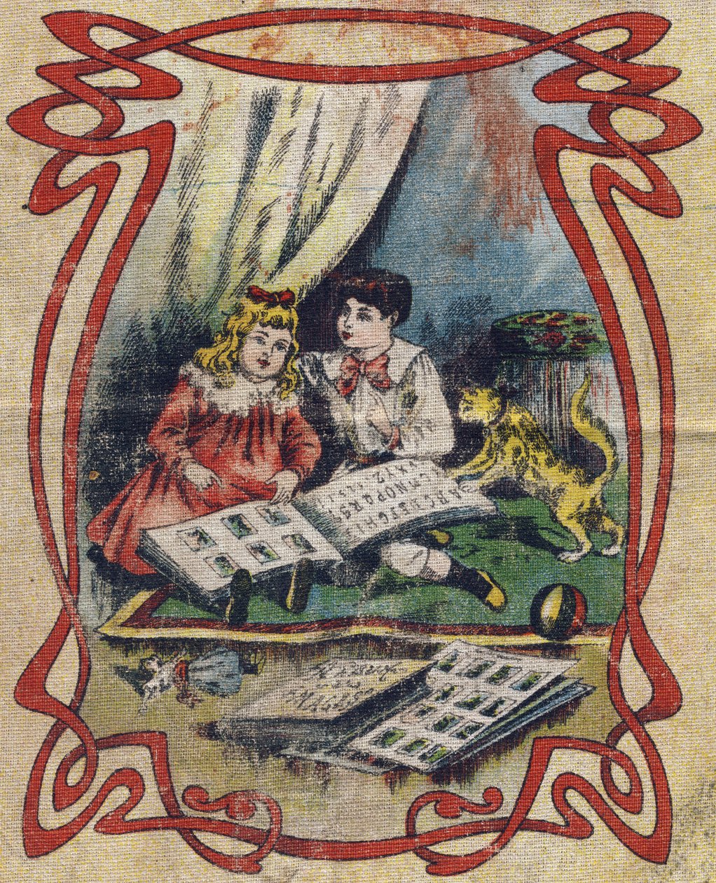 Children watching a picture book to illustrate the alphabet. Fourth cover of the album drolatic . Series number 4 in Albums-chromo on canvas. Chromolithographs on tissue. Imaging Marcel Vagne, Jarville-Nancy, early 20th century. Dim: 25x17,5cm 作者 不明