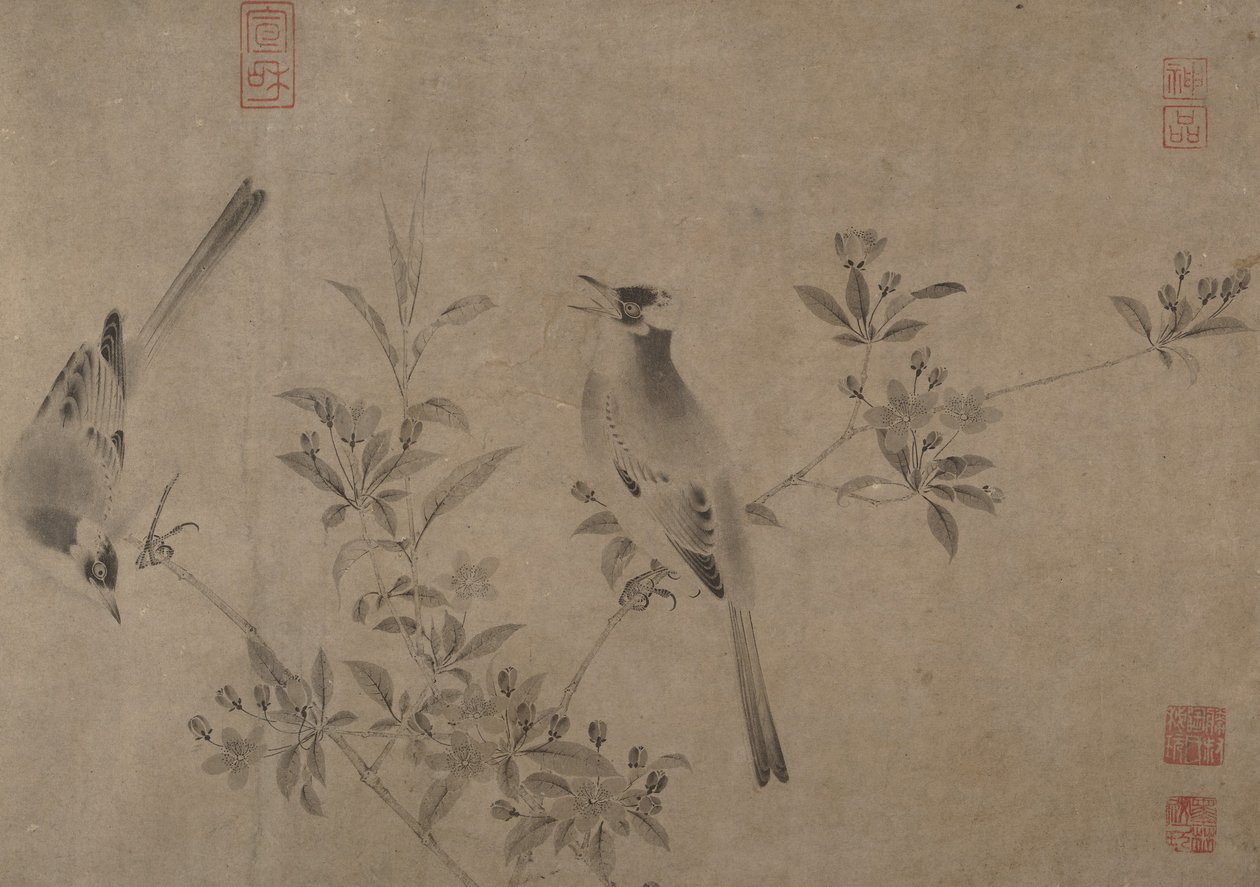 开花的樱桃苹果的中国歌手。 作者 不明