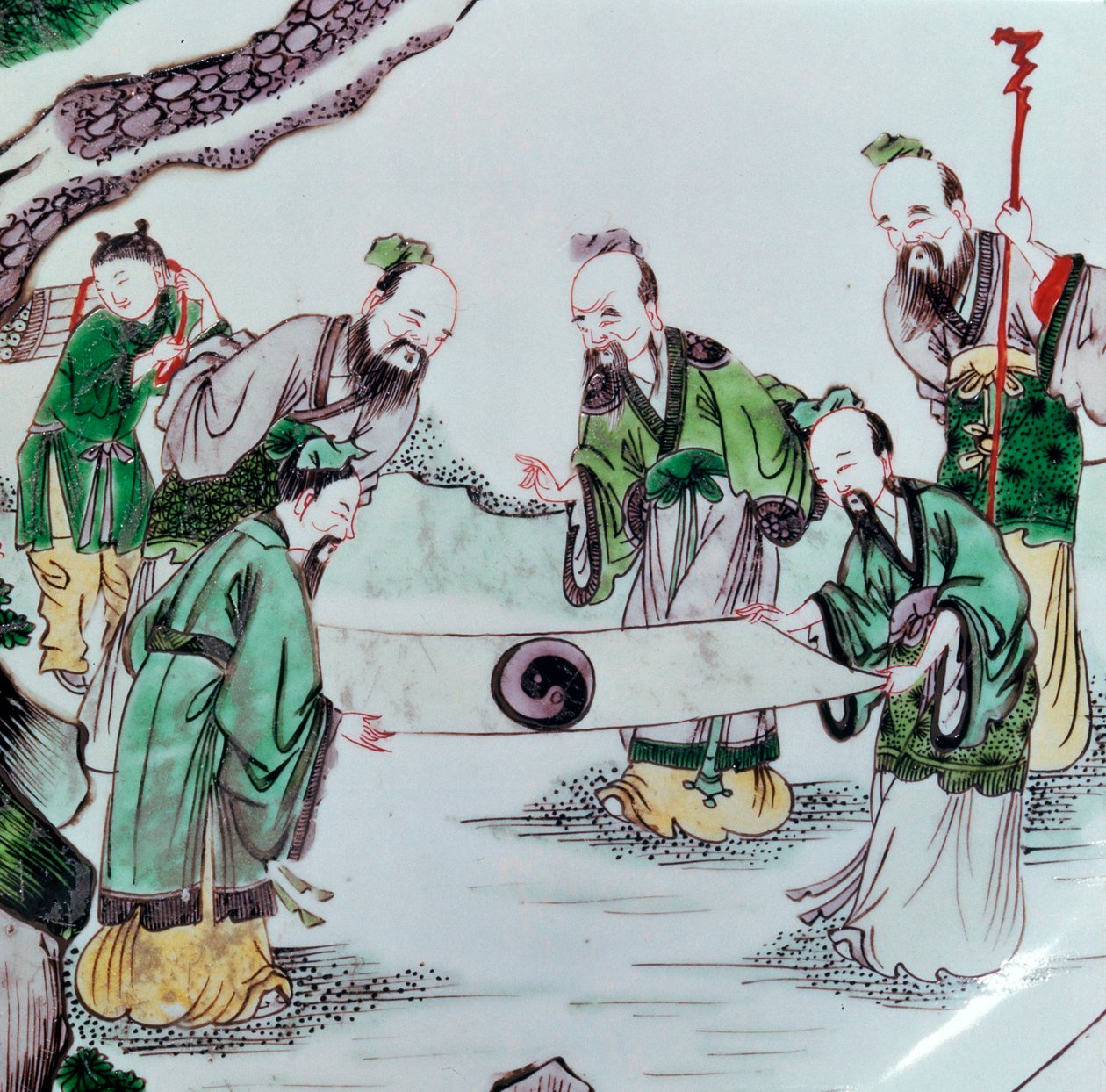 显示占卜场景的中国盘子，17世纪 作者 不明