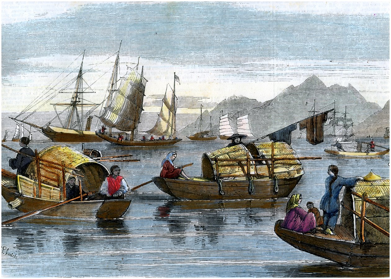 中国the港在香港海港，大约1875年 作者 不明
