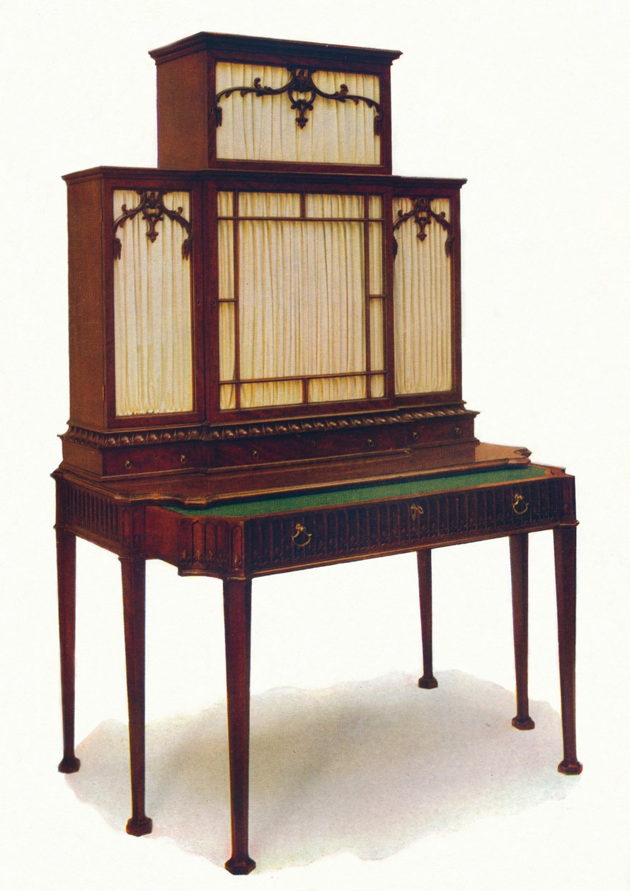 奇彭代尔（Chippendale）桃花心木秘书书柜，18世纪中叶，1930年。 作者 不明