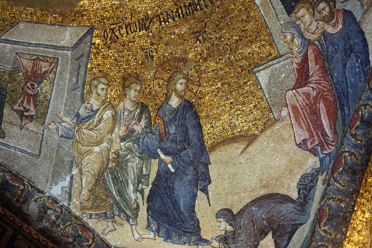 Chora church museum : mosaic depicting the woman asking Jesus for restoration of her health Istanbul Turquie 作者 不明