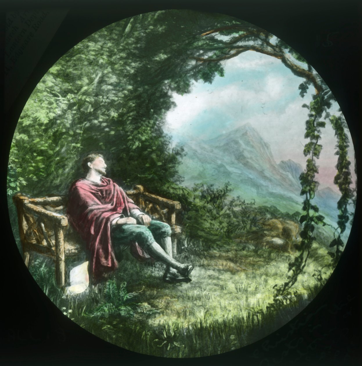 基督教徒在凉亭里休息，丢了卷轴，c1910。 作者 不明