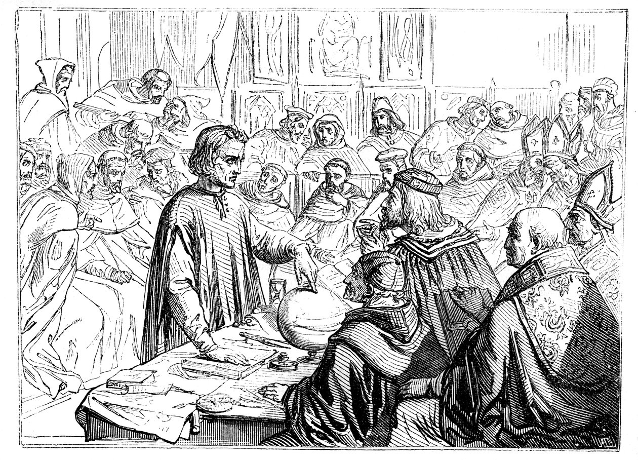 克里斯托弗·哥伦布（Christopher Columbus），1487年在西班牙萨拉曼卡举行的理事会会议上 作者 不明