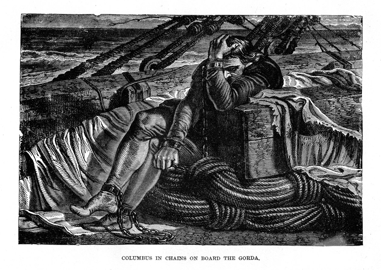克里斯托弗·哥伦布（Christopher Columbus）绑架在戈尔达号上，1490年代，c1872 作者 不明