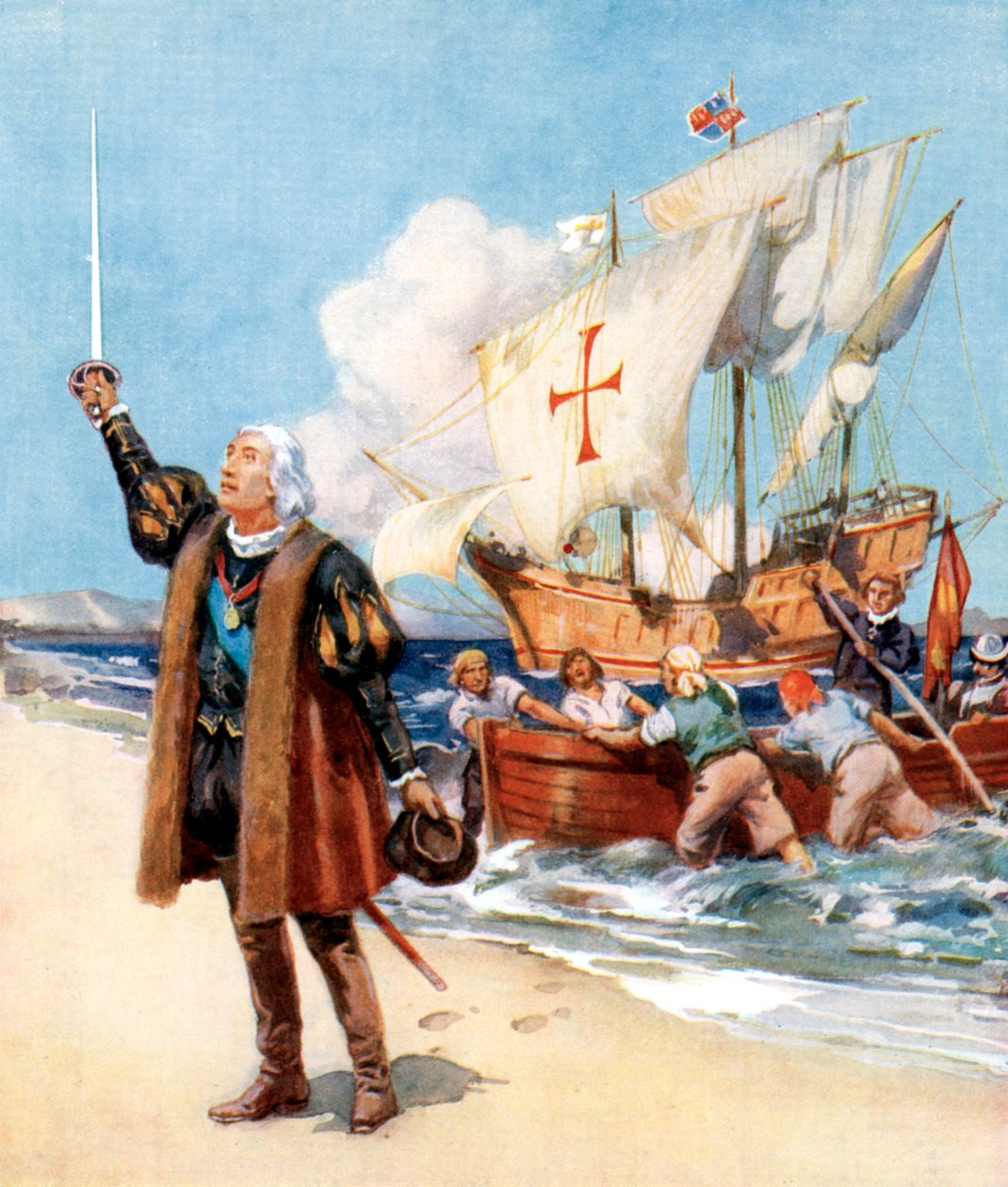 克里斯托弗·哥伦布（Christopher Columbus）登陆美国，1492年，约1920年 作者 不明