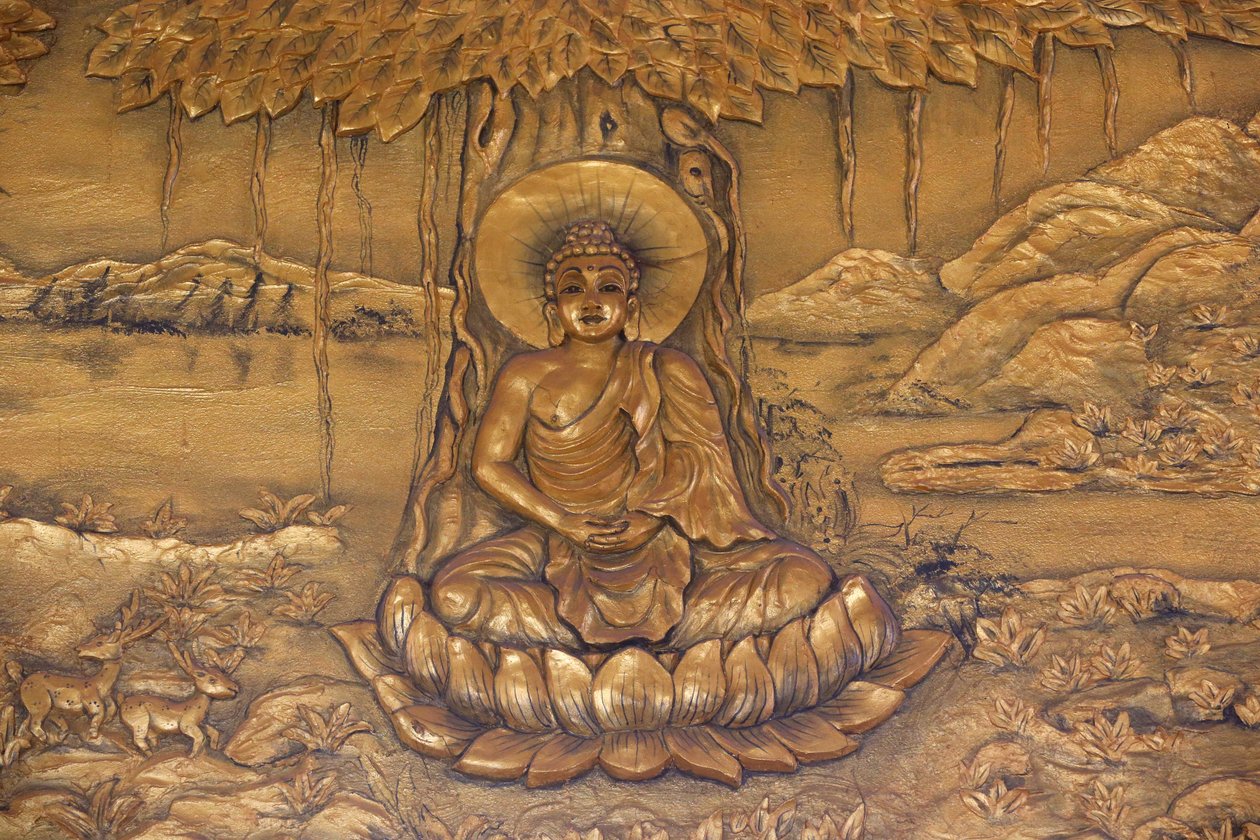 Chua Thiep Long buddhist pagoda. Shakyamuni Buddha sitting in the meditation pose. Thay Ninh. Vietnam 作者 不明