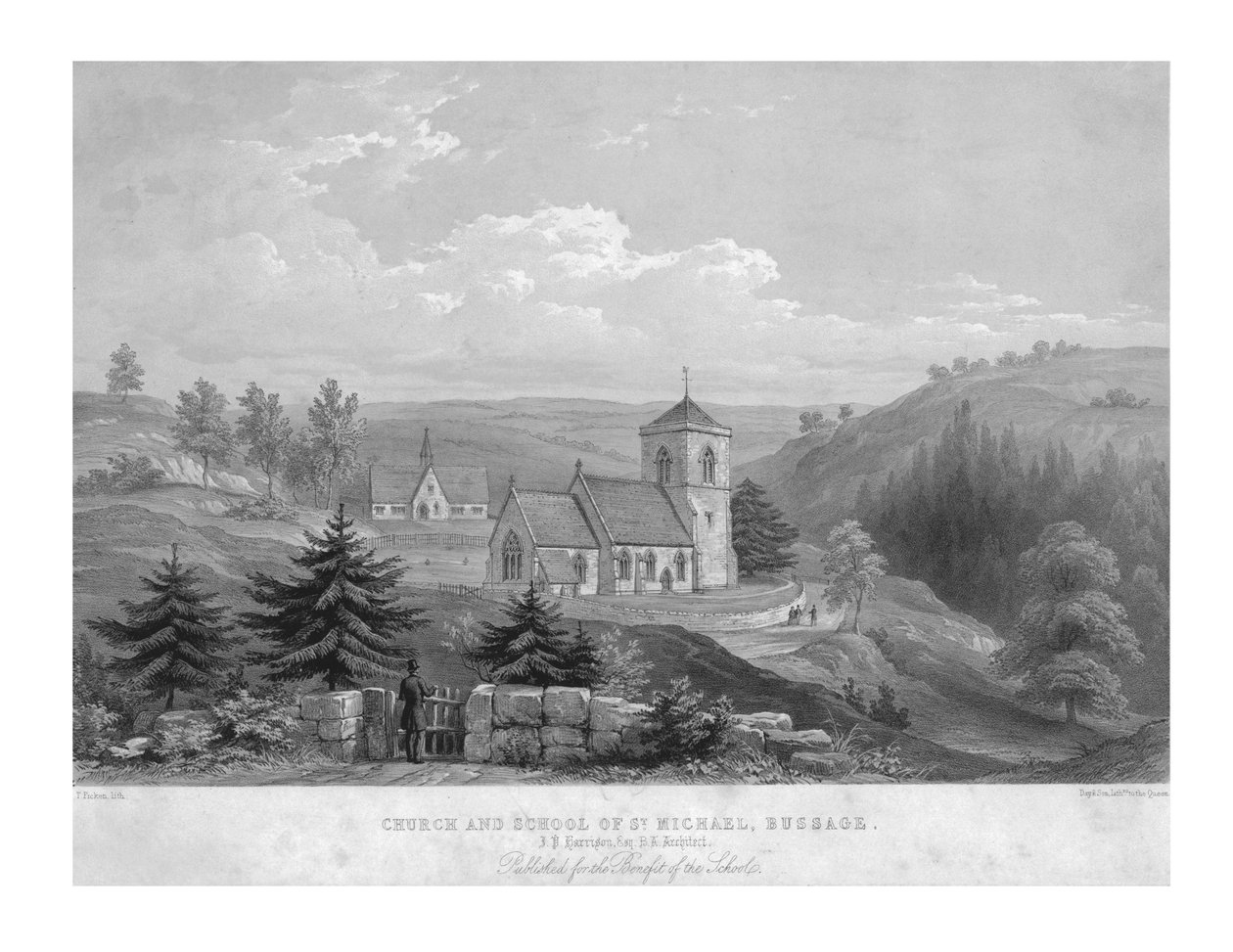 圣米迦勒教堂和学校，Bussage，c1800。 作者 不明