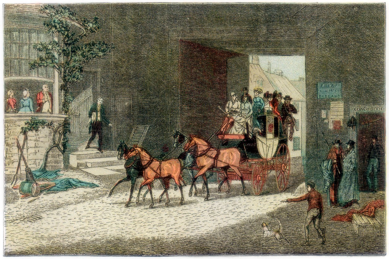 到达旅馆院子的教练，1890年 作者 不明