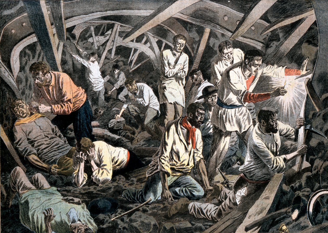 1906年，法国加莱海峡，Courrieres Mines，被屋顶塌陷困在地下的煤矿工人，1906年 作者 不明