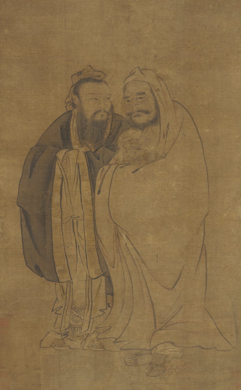 孔子和佛祖抱着麒麟，明朝，15世纪。 作者 不明