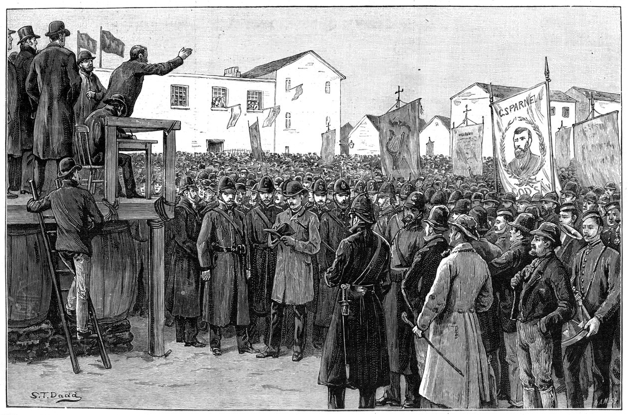 警察在1887年的一次竞选会议上守卫政府记者 作者 不明