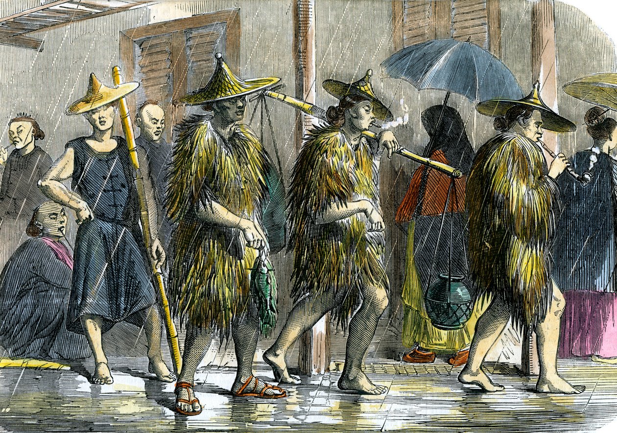 潮湿天气下香港的苦力，大约在1875年 作者 不明
