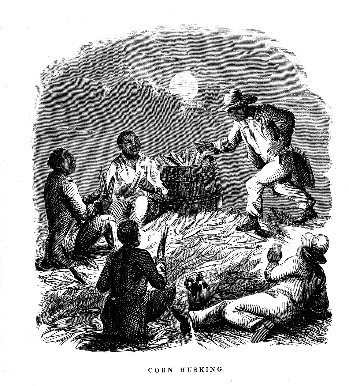 剥玉米，黑人劳工在剥玉米，美国南部，约1850年 作者 不明
