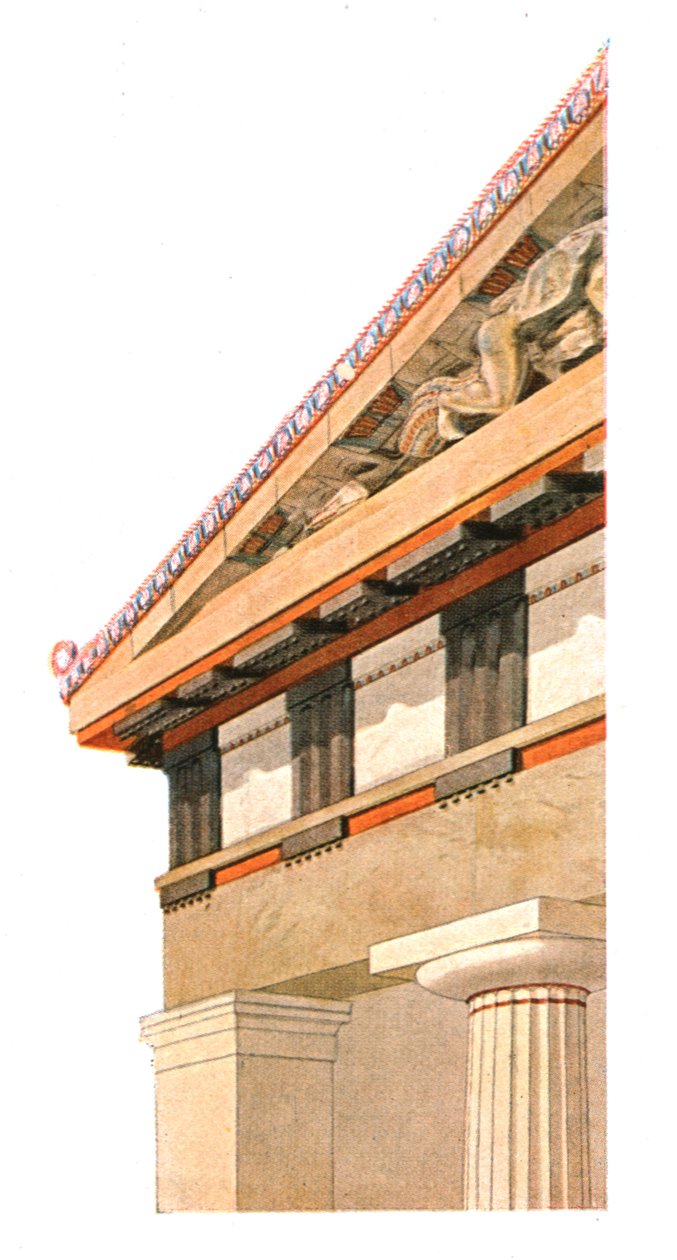 雅典娜古庙的山墙饰的角落在上城的在雅典，希腊，1928年。 作者 不明