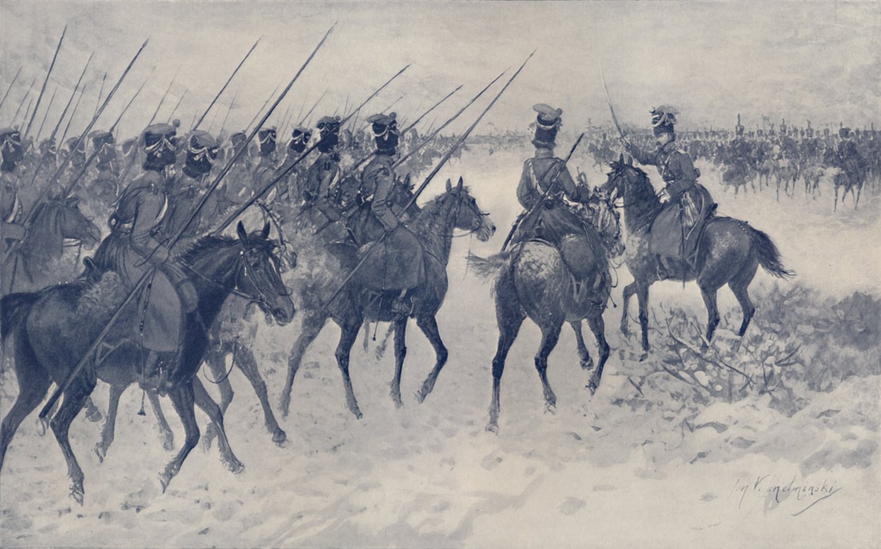 哥萨克人在等待法国骑兵冲锋，1812年，1896年。 作者 不明