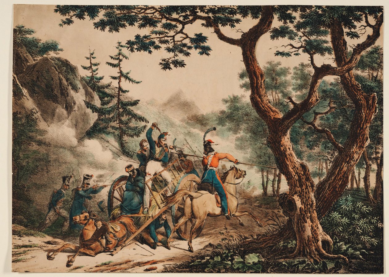 哥萨克人袭击森林中的法国士兵，1825年 作者 不明